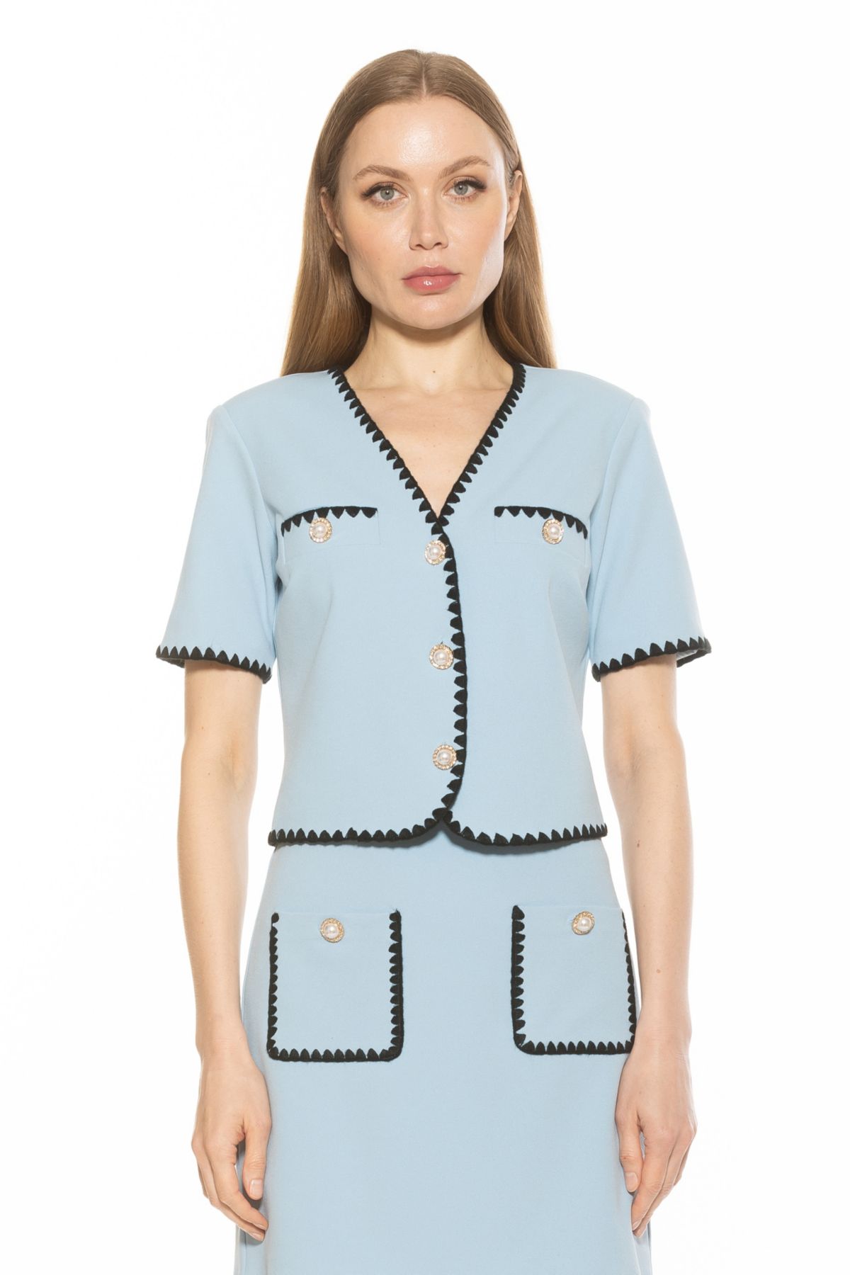 Willa Short Sleeve Embroidered Edge Jacket Top