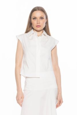 Alexia Admor Women's Juniper Sleeveless Button Down Shirt, Ivory, 14