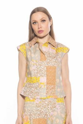 Alexia Admor Women's Juniper Sleeveless Button Down Shirt, Ivory, 14