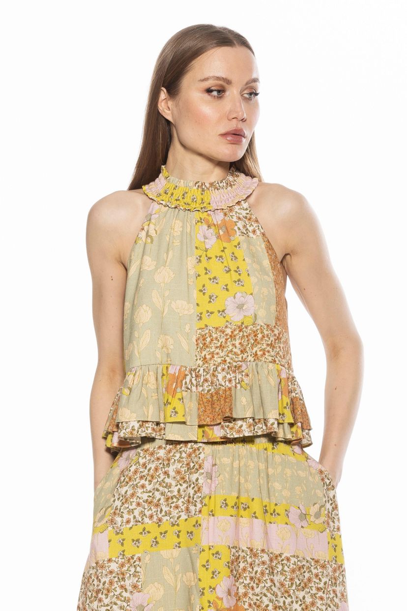 Roth Smocked Halter Ruffle Top