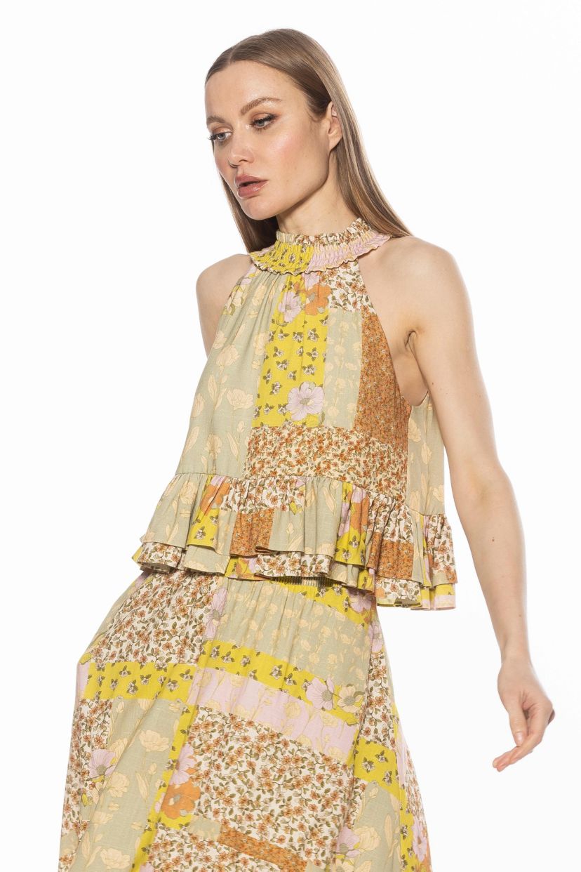 Roth Smocked Halter Ruffle Top