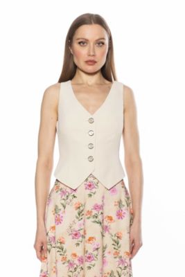 Alexia Admor Women's Liliana Sleeveless Button Down Vest Top, Ivory, 8
