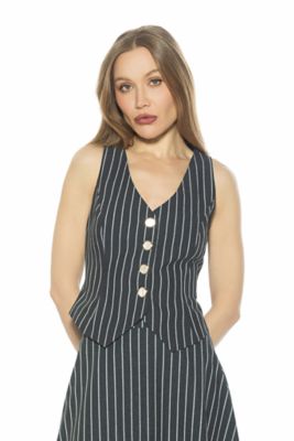 Alexia Admor Women's Liliana Sleeveless Button Down Vest Top, Navy Blue, 12