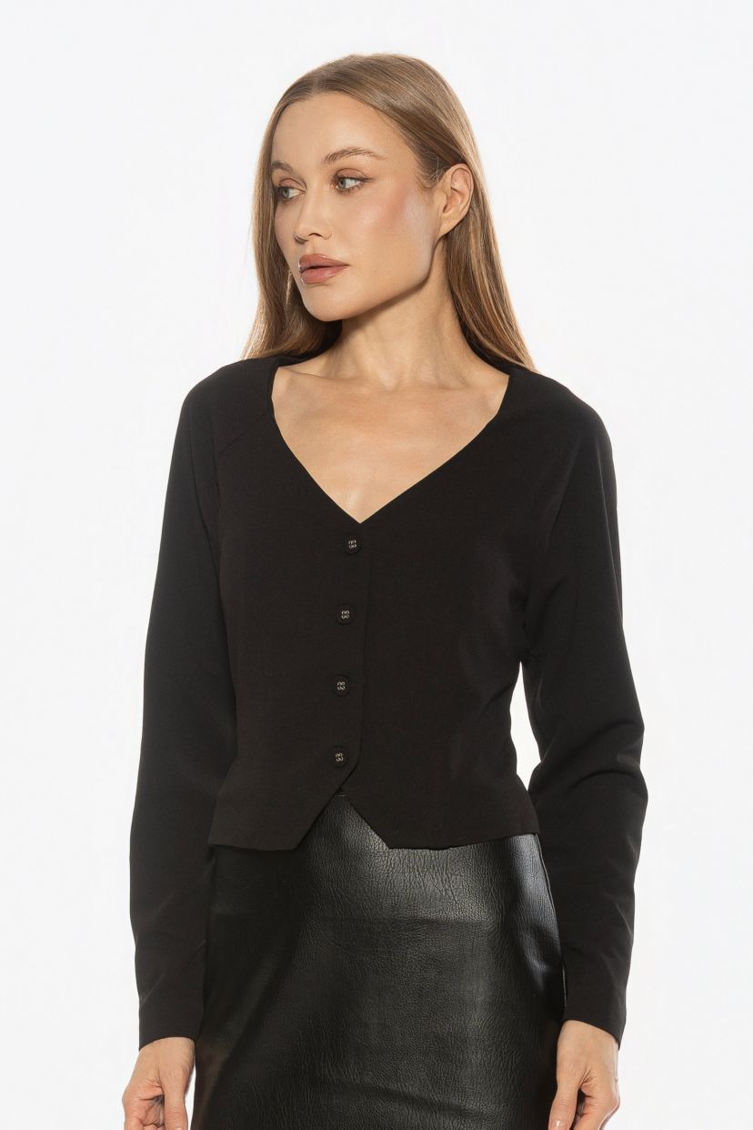 Delyra Button Down V Neck Cardigan Top