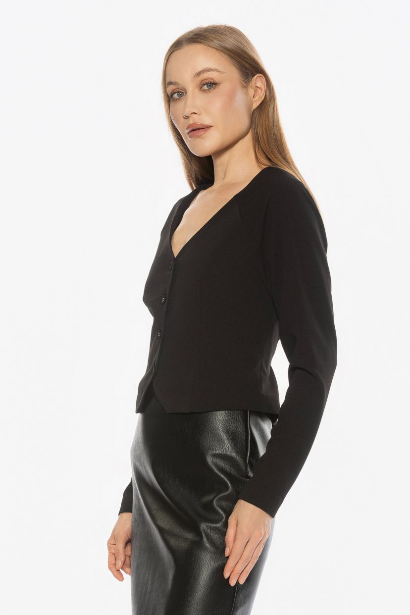 Delyra Button Down V Neck Cardigan Top