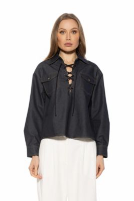 Alexia Admor Women's Thalina Shirt With Front Lace Up Detail, Large
