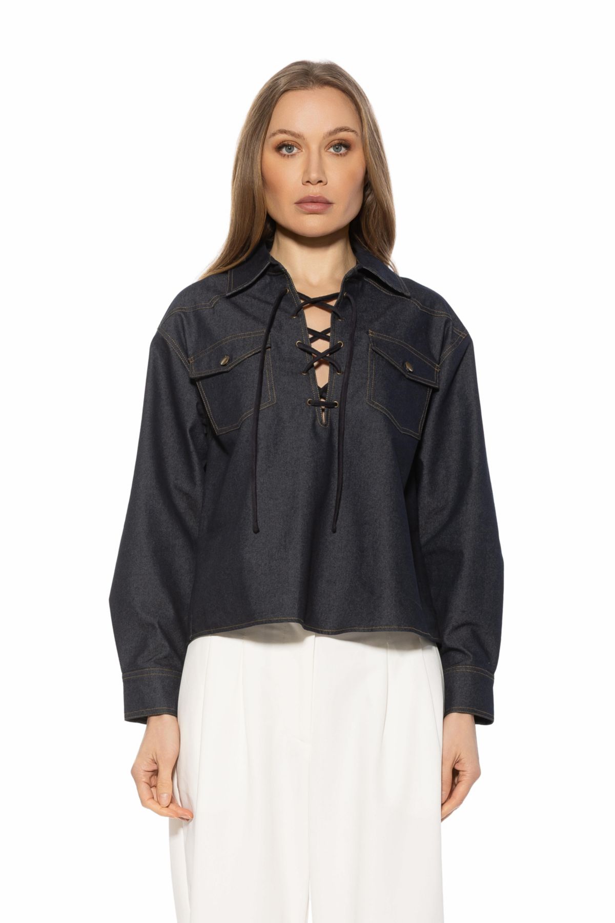 Thalina Shirt With Front Lace Up Detail