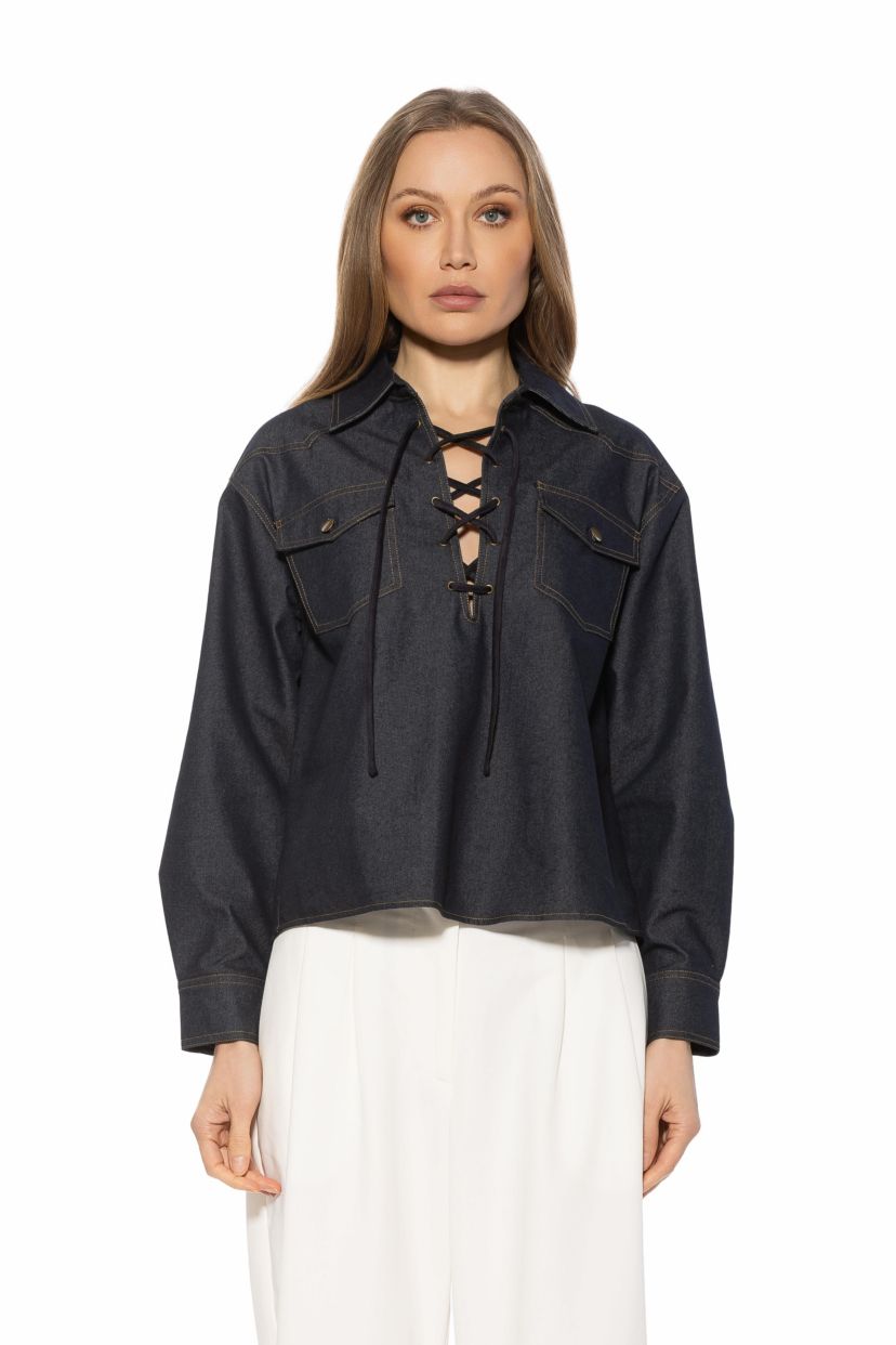 Thalina Shirt With Front Lace Up Detail