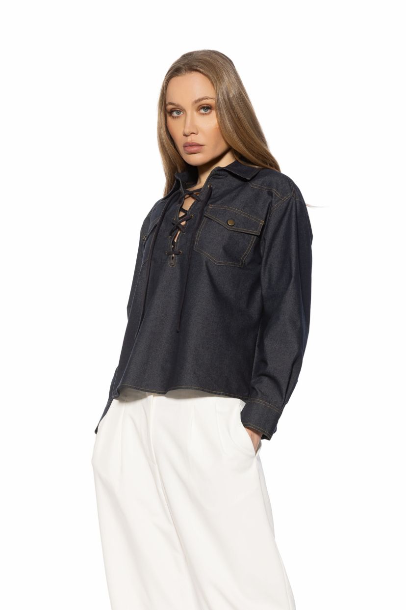 Thalina Shirt With Front Lace Up Detail