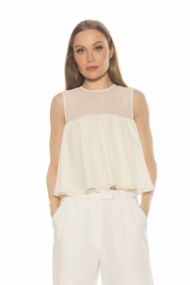 Alexia Admor Women's Portia Crewneck Ruffle Top, Ivory, 6