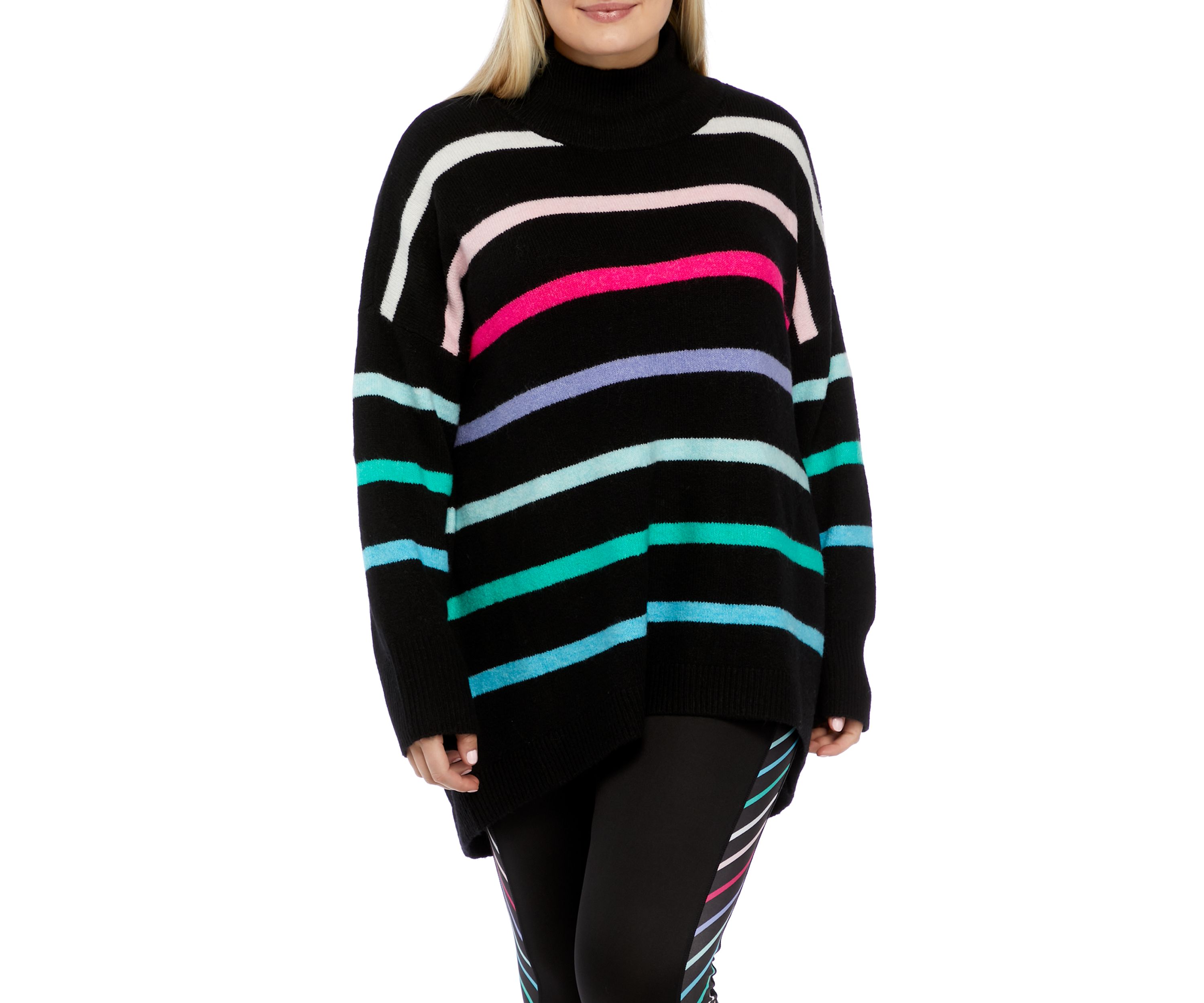 Plus Size Striped Mock Neck Tunic Sweater 