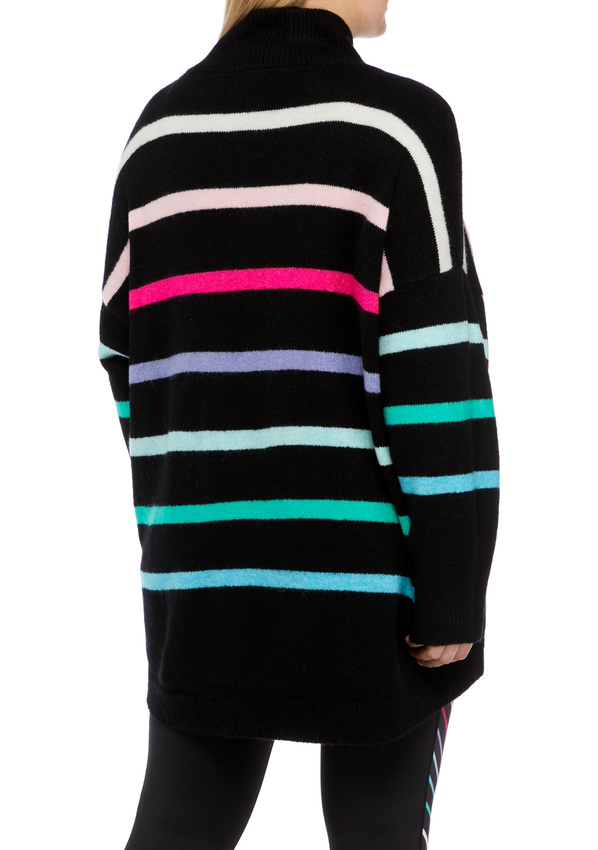 Plus Size Striped Mock Neck Tunic Sweater 