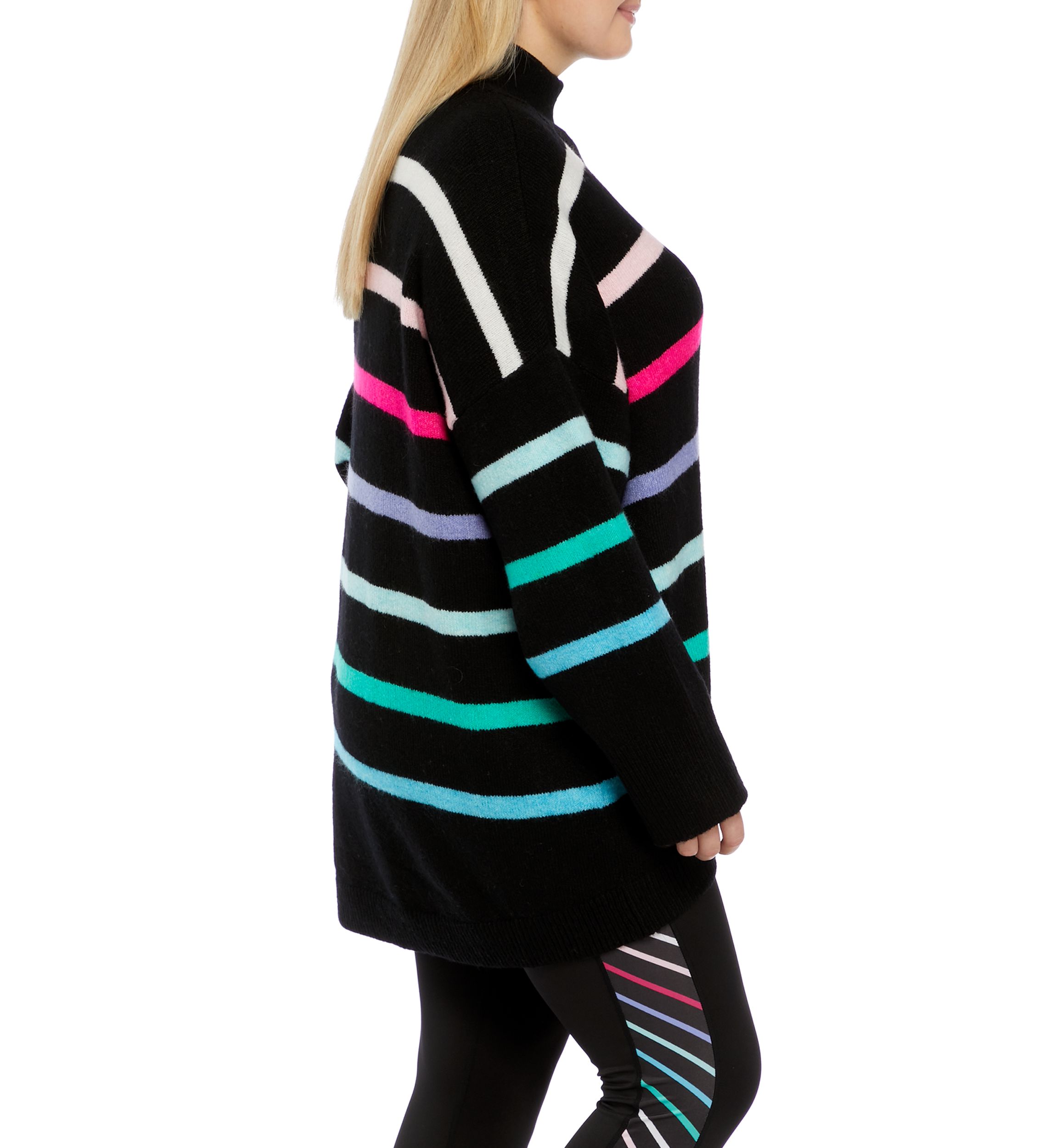 Plus Size Striped Mock Neck Tunic Sweater 