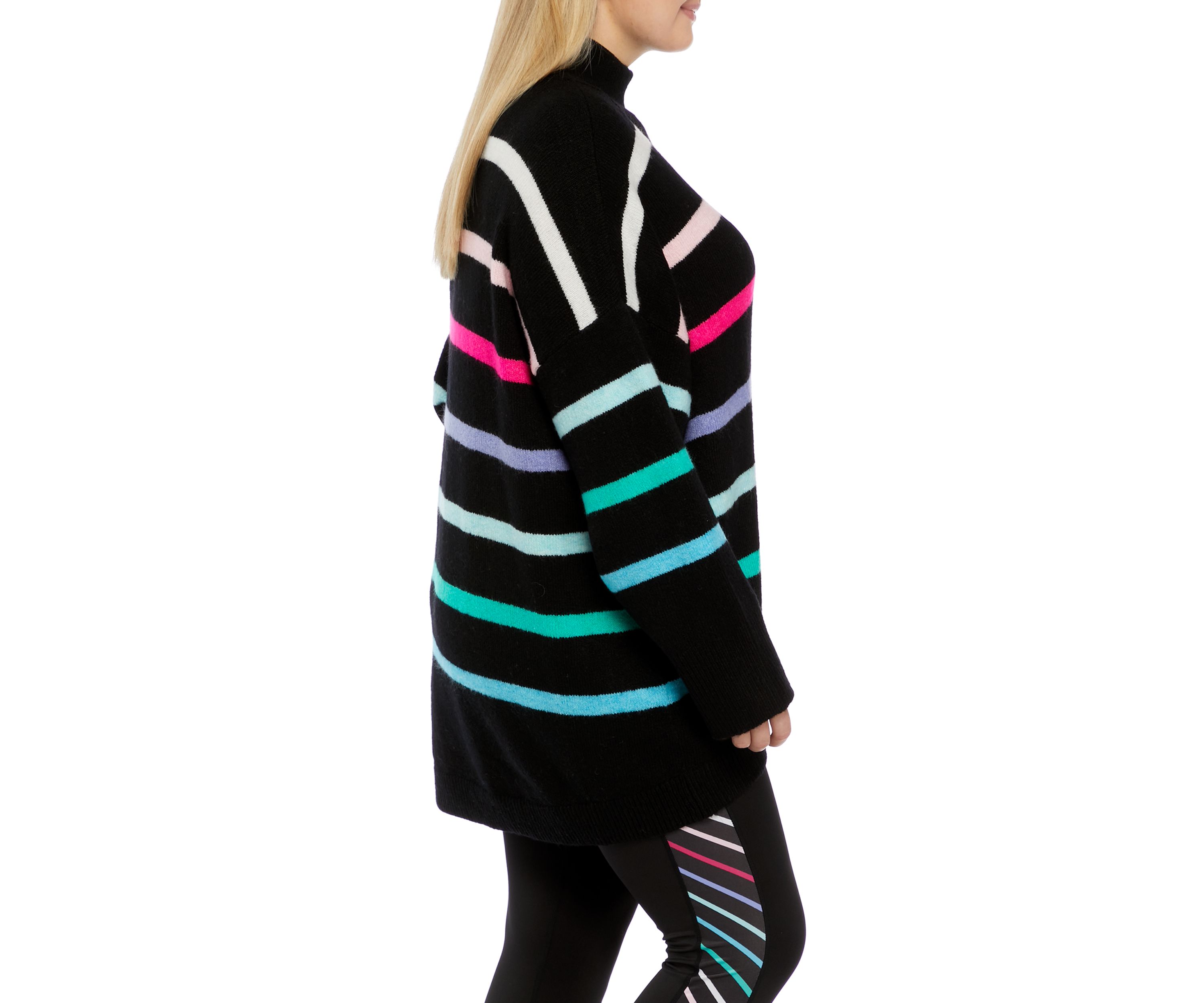 Plus Size Striped Mock Neck Tunic Sweater 