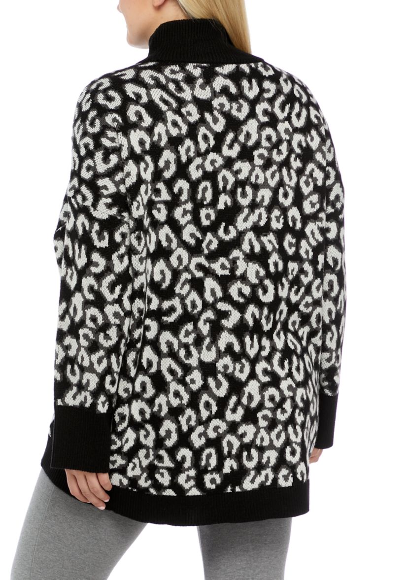  Plus Size Animal Print Mock Neck Tunic Sweater 
