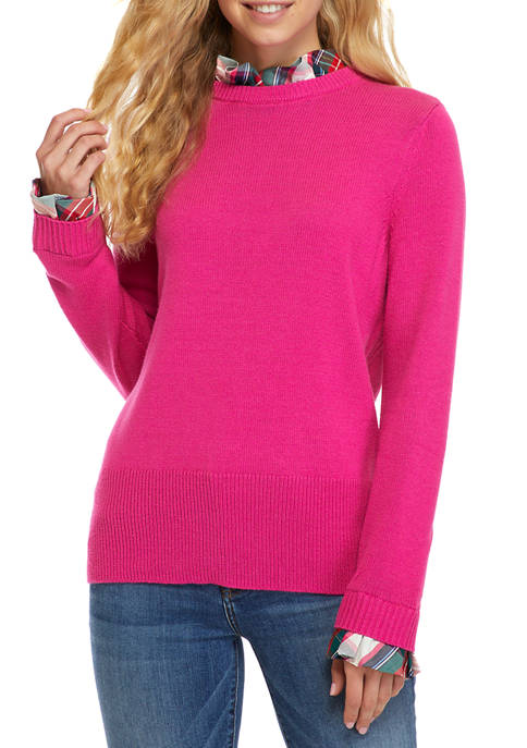 Womens Long Sleeve Ruffled Neck 2Fer Sweater