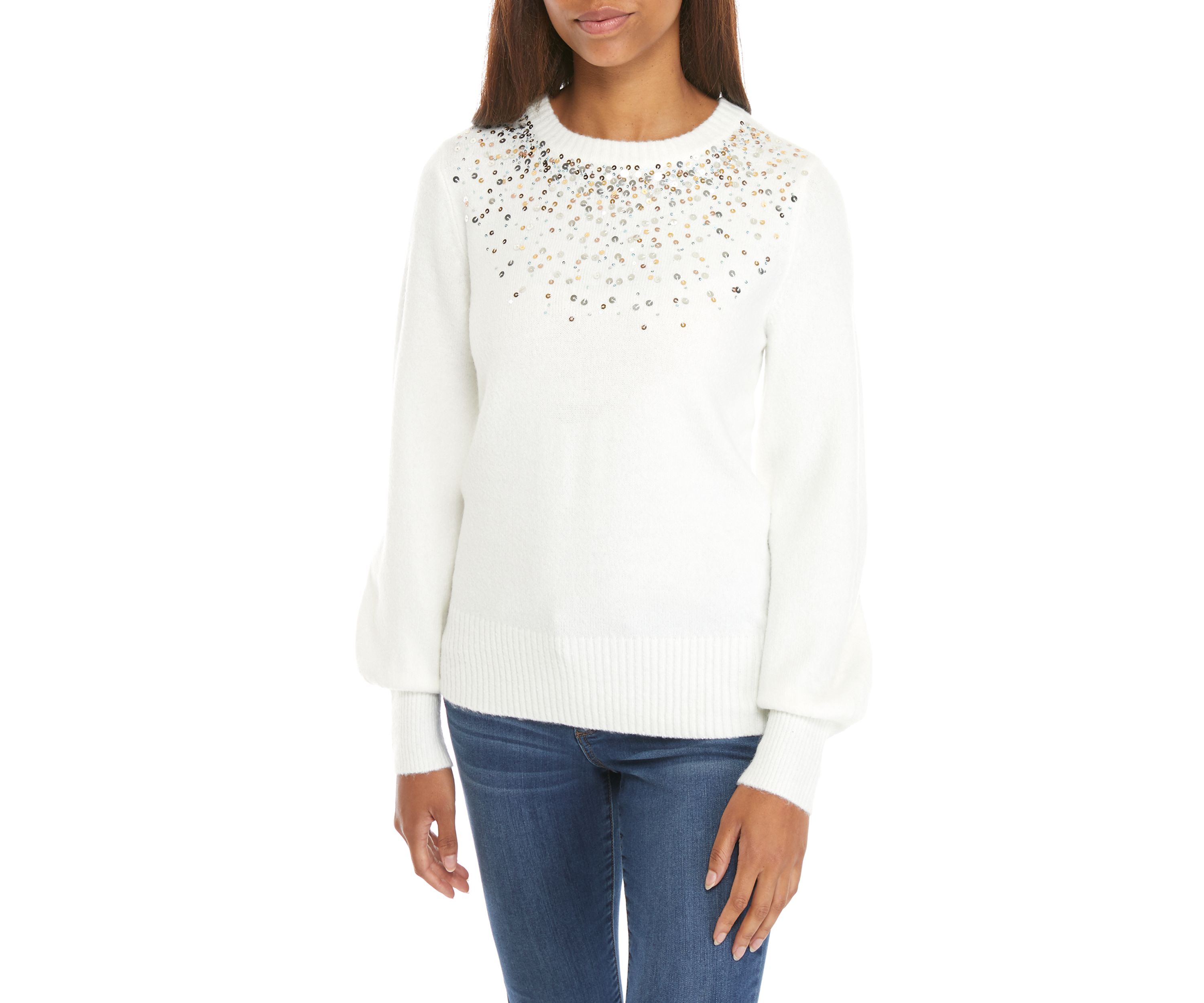 Womens Long Sleeve Jewel Neck Sweater 