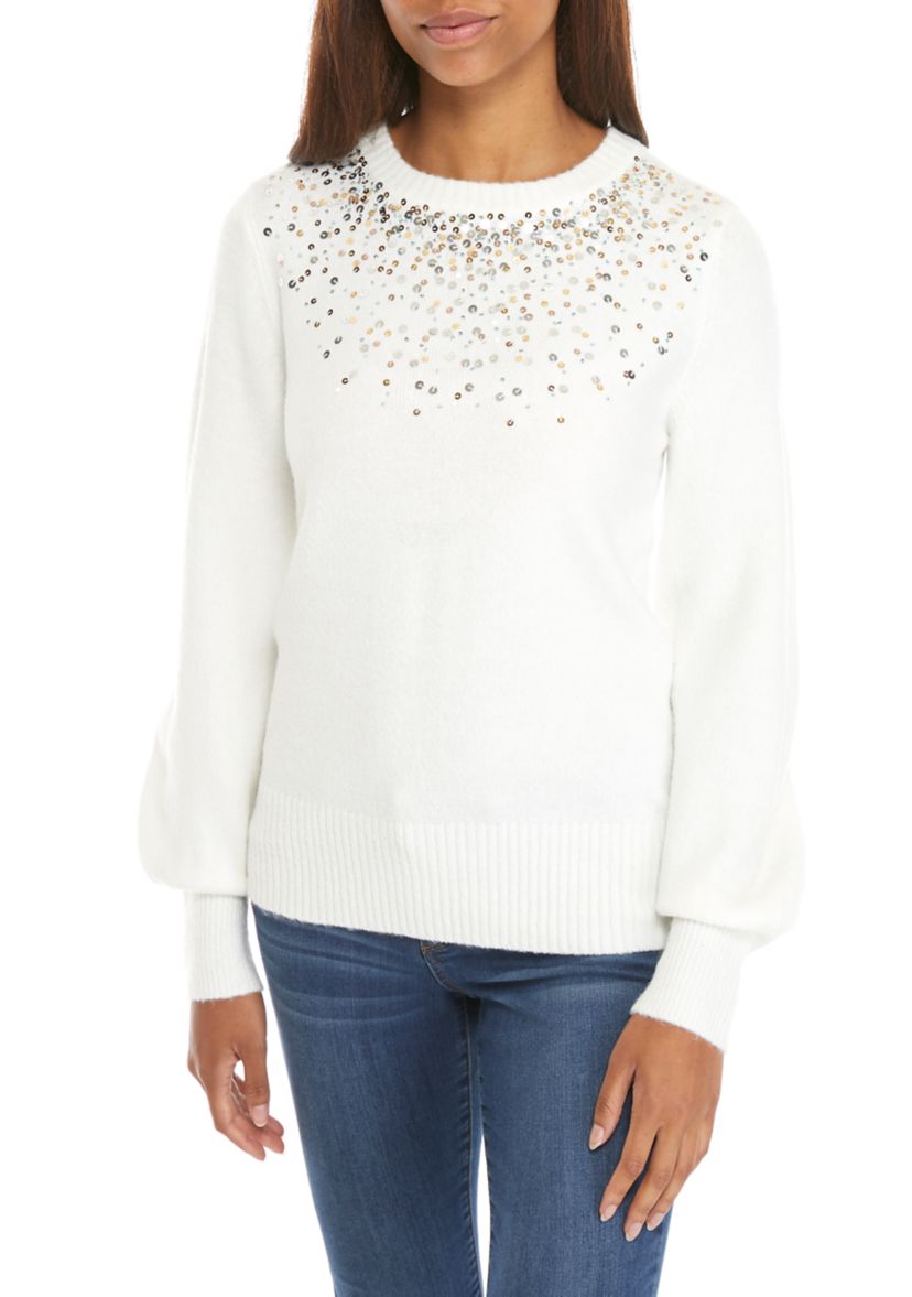 Womens Long Sleeve Jewel Neck Sweater 