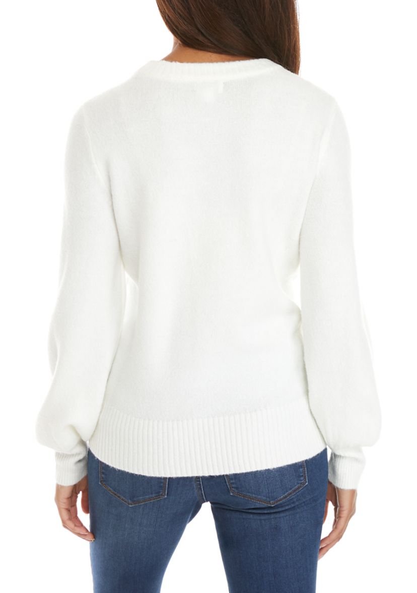 Womens Long Sleeve Jewel Neck Sweater 