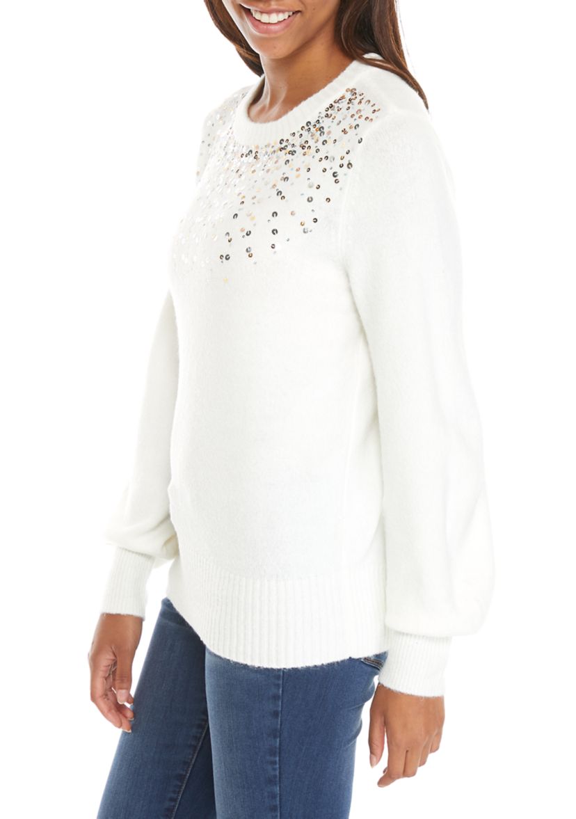 Womens Long Sleeve Jewel Neck Sweater 
