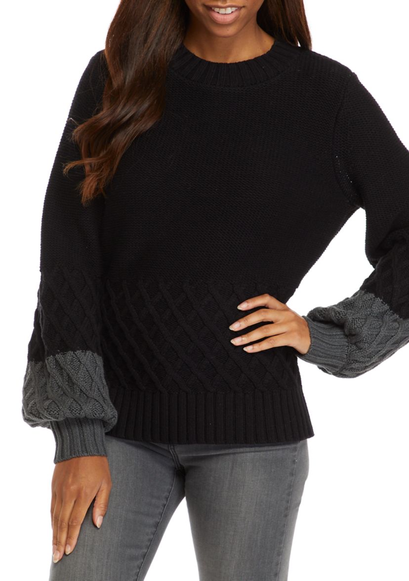 Womens Balloon Sleeve Cable Knit Sweater