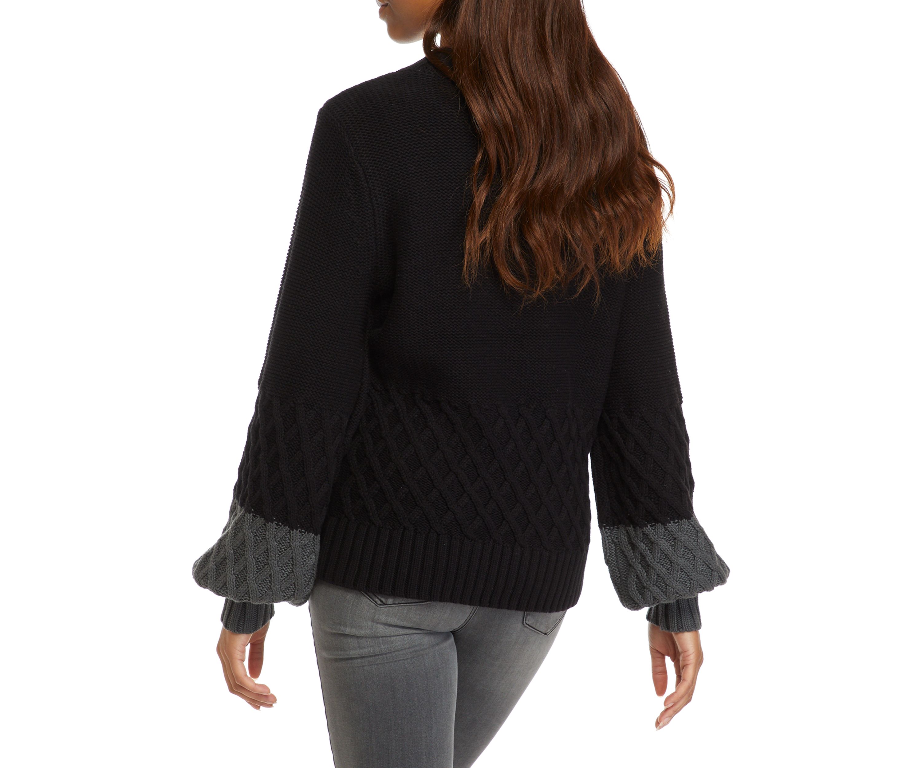 Womens Balloon Sleeve Cable Knit Sweater
