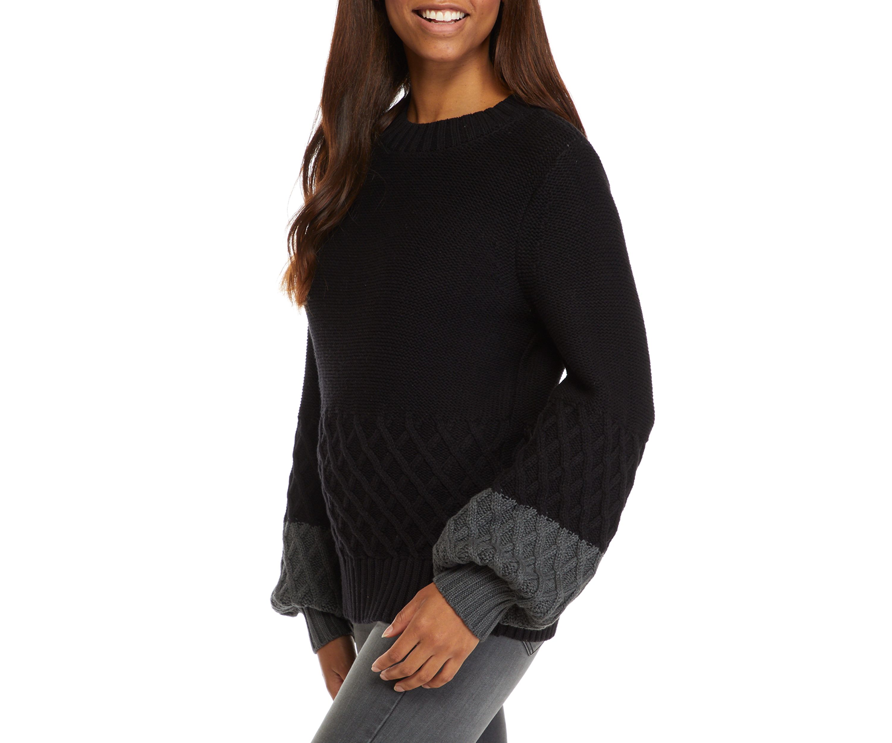 Womens Balloon Sleeve Cable Knit Sweater
