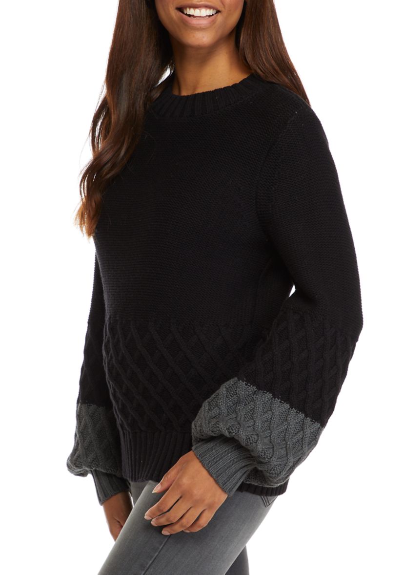 Womens Balloon Sleeve Cable Knit Sweater