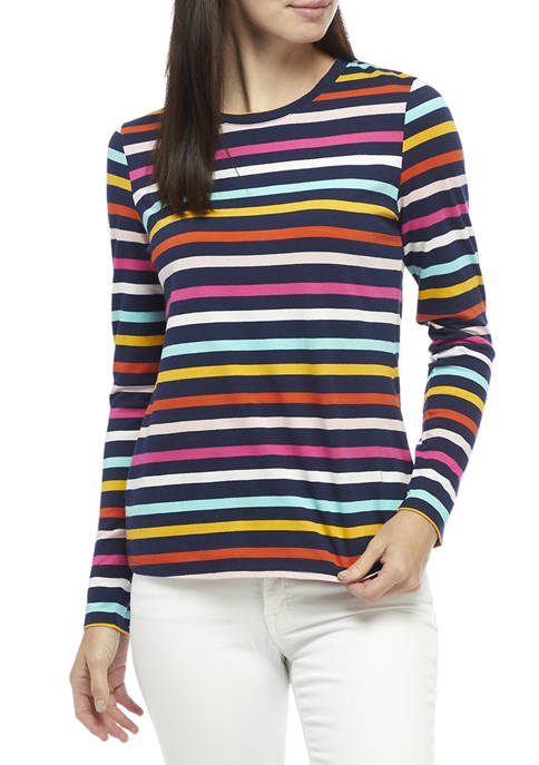 Crown & Ivy™ Womens Long Sleeve Striped T-Shirt