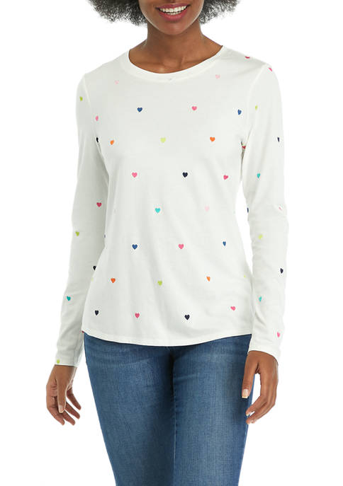 Crown & Ivy™ Womens Long Sleeve Embroidered Crew