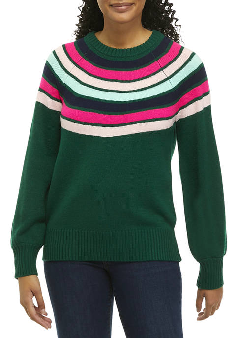 Crown & Ivy™ Womens Raglan Sleeve Striped Sweater
