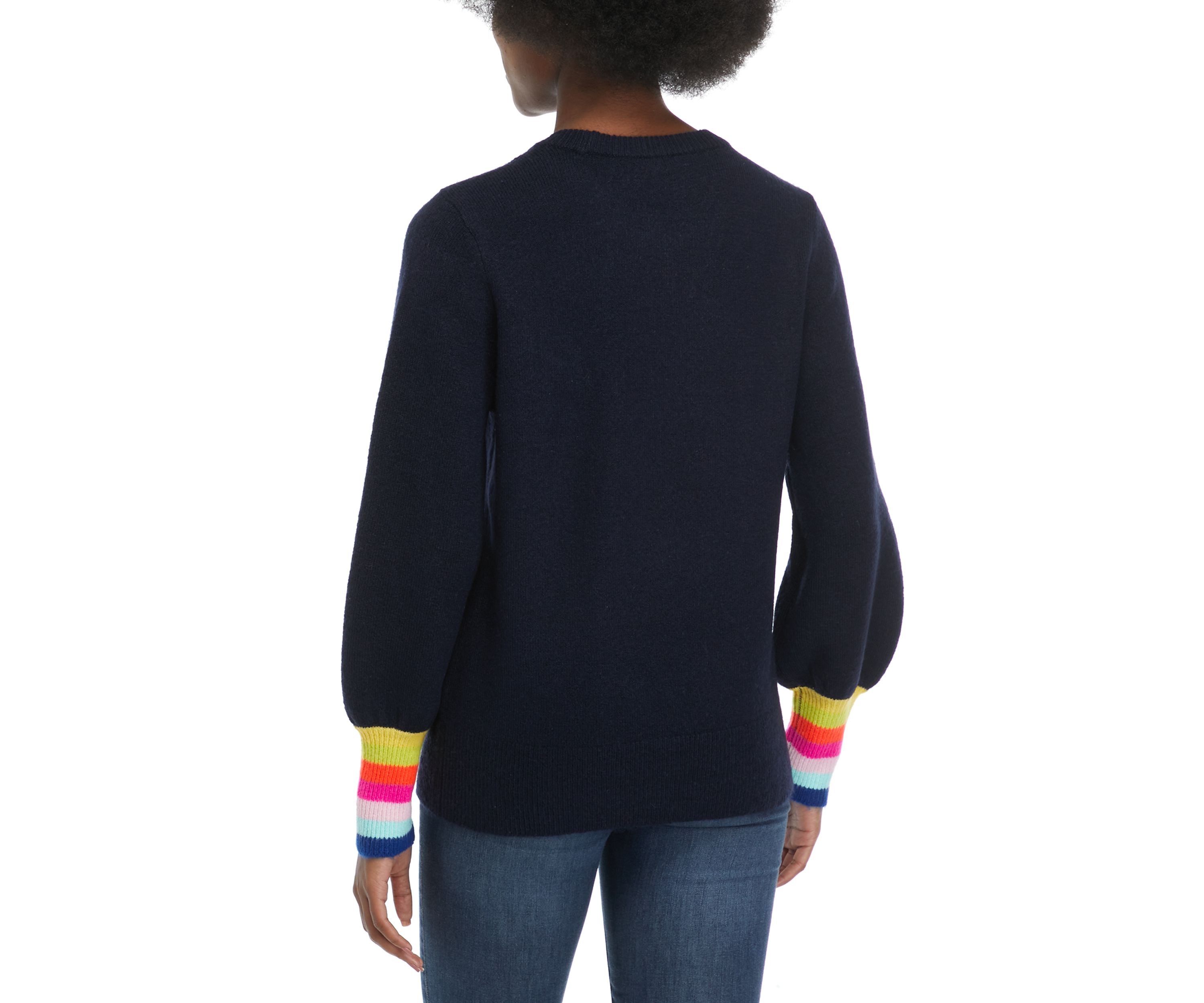 Womens Blouson Sleeve Sequin Heart Sweater 