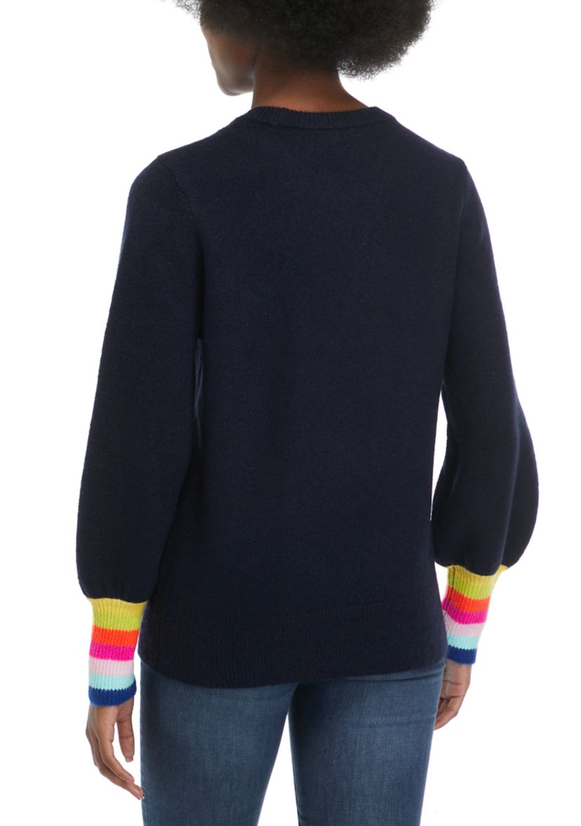 Womens Blouson Sleeve Sequin Heart Sweater 
