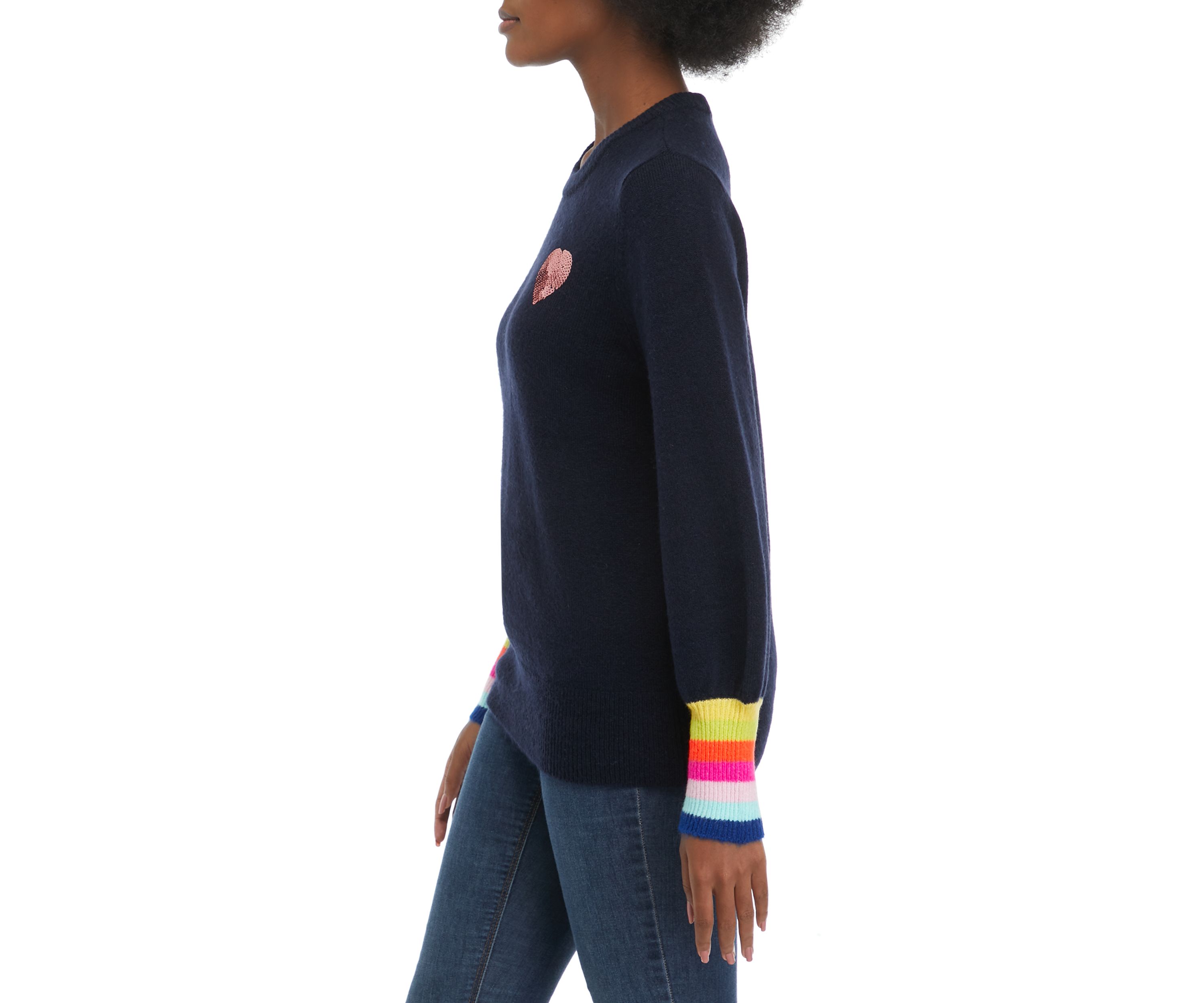 Womens Blouson Sleeve Sequin Heart Sweater 