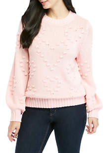 Crown & Ivy™ Women's Balloon Sleeve Popcorn Heart Sweater | belk