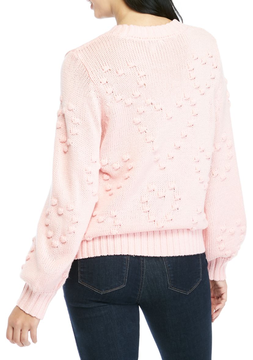Womens Balloon Sleeve Popcorn Heart Sweater 