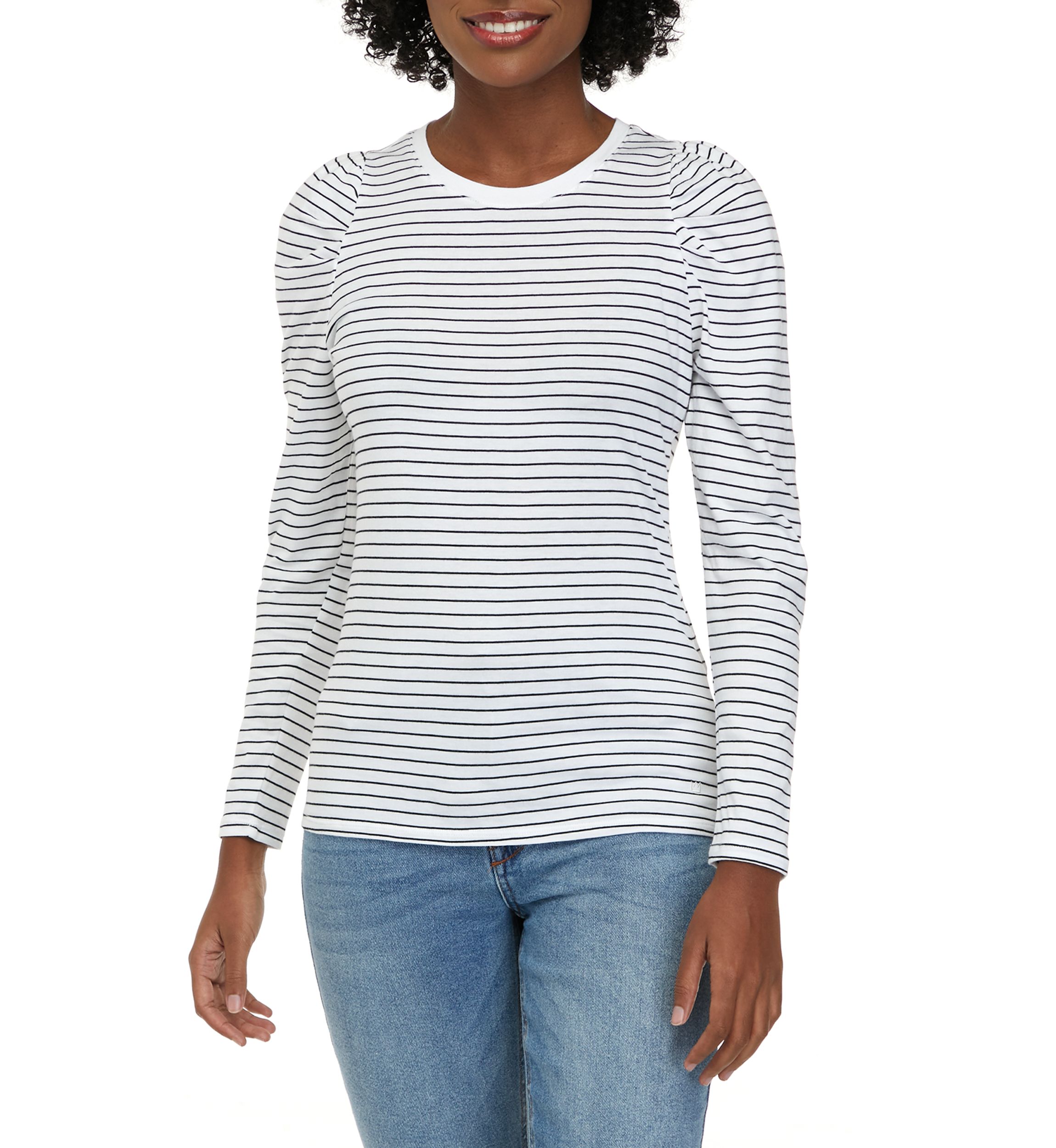 Womens Puff Sleeve Striped T-Shirt 