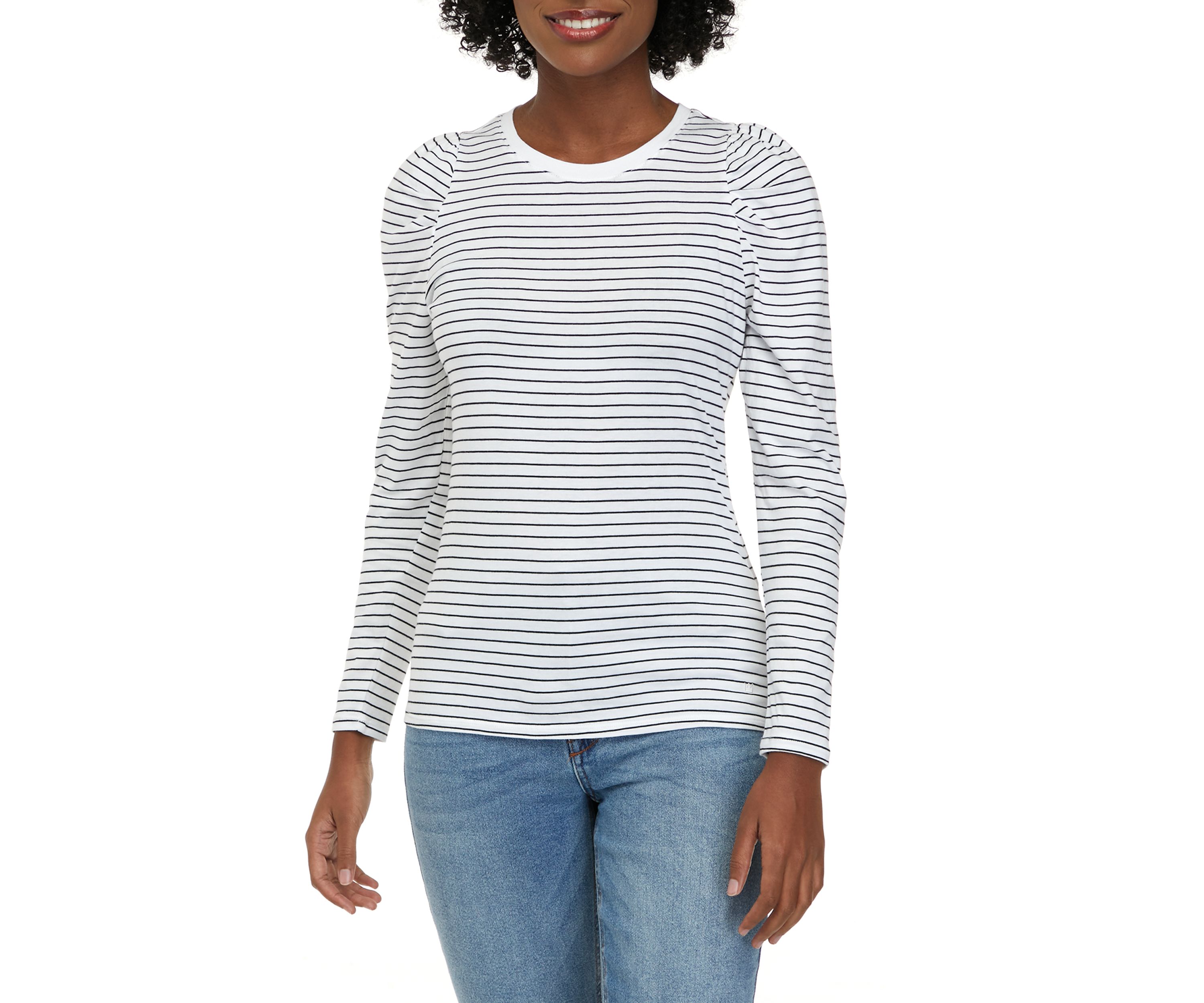 Womens Puff Sleeve Striped T-Shirt 