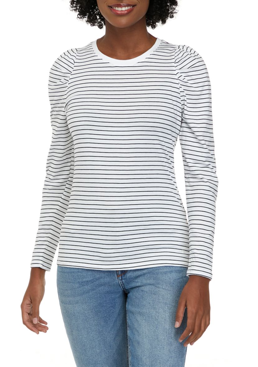 Womens Puff Sleeve Striped T-Shirt 