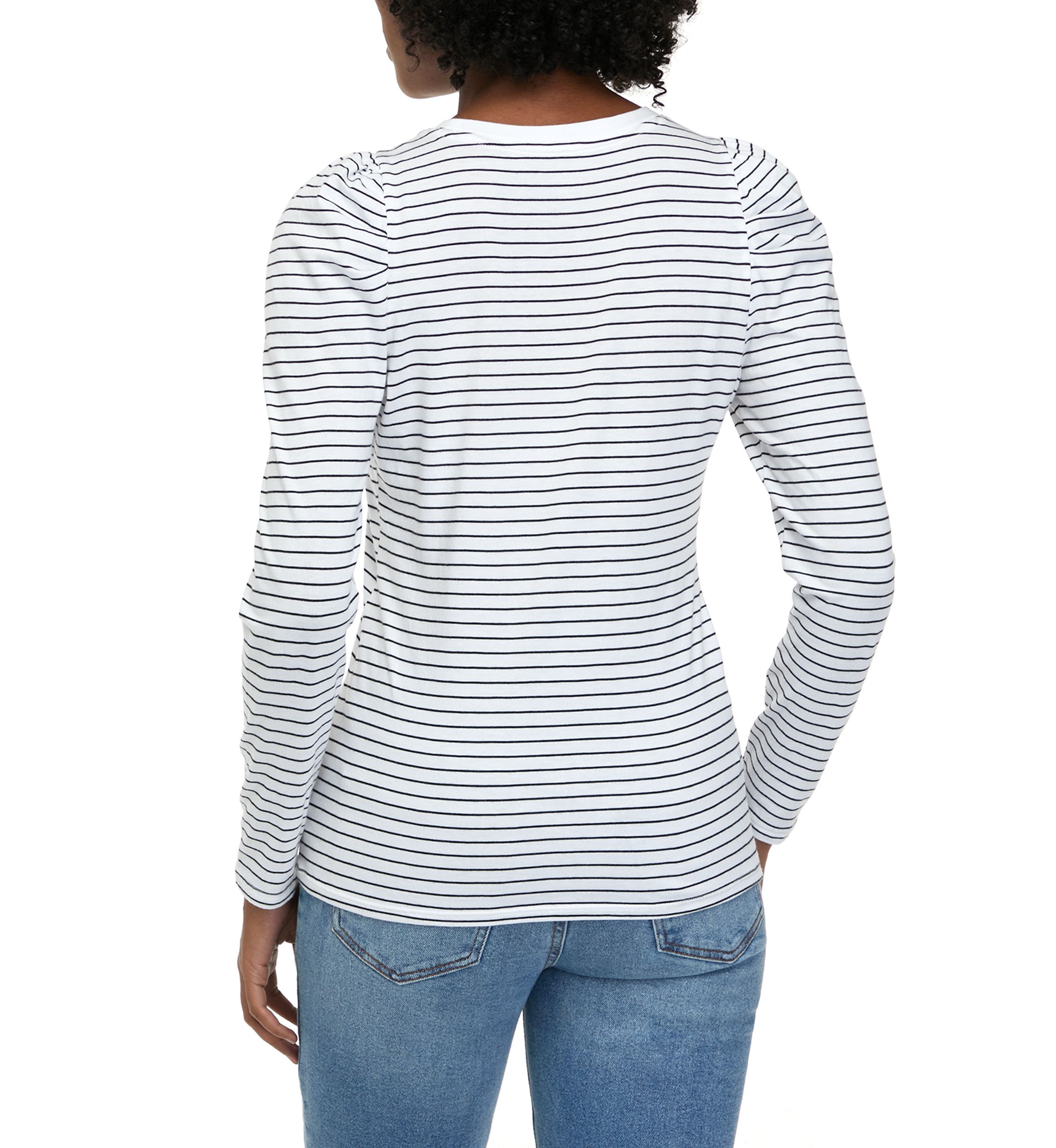 Womens Puff Sleeve Striped T-Shirt 