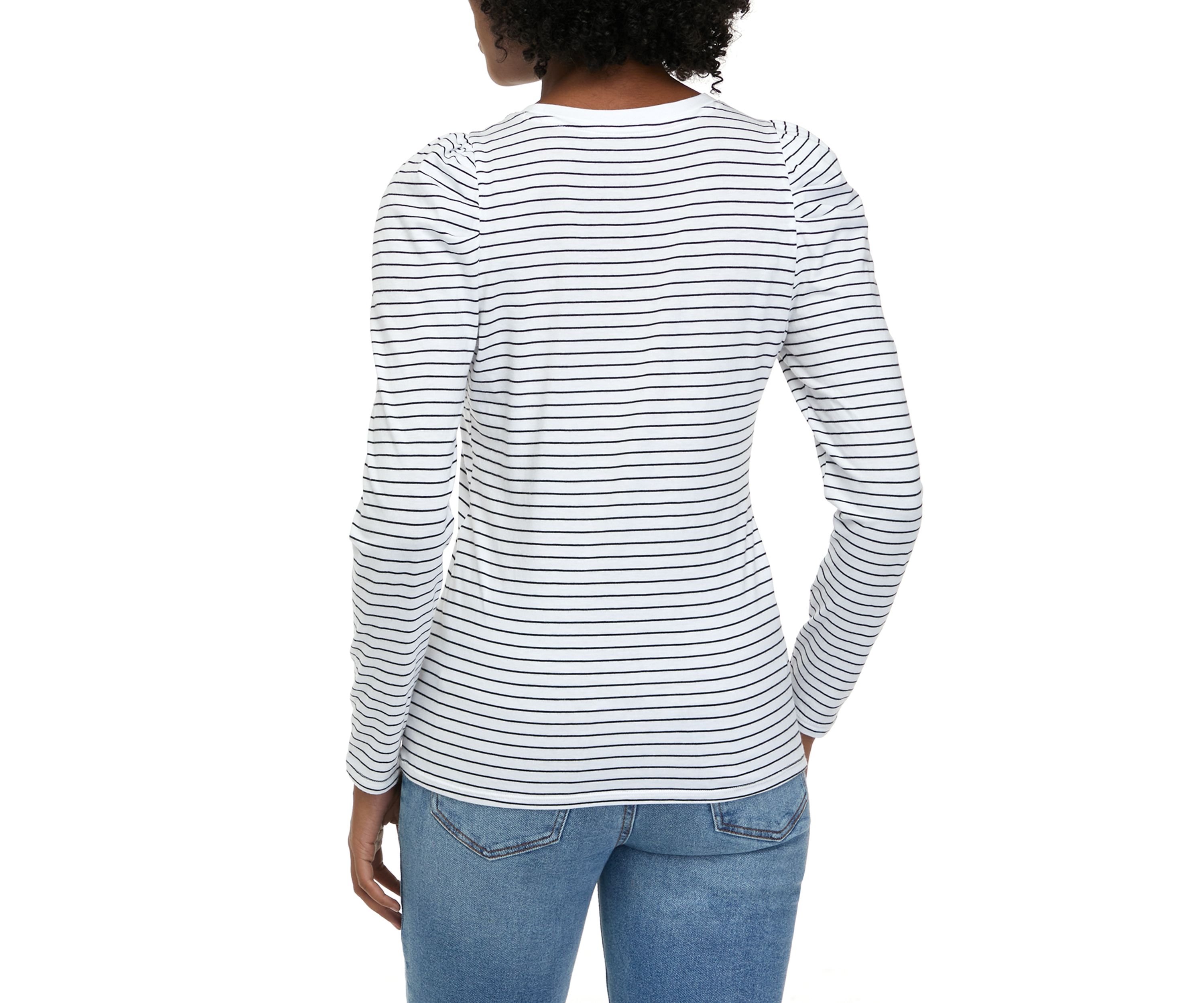 Womens Puff Sleeve Striped T-Shirt 