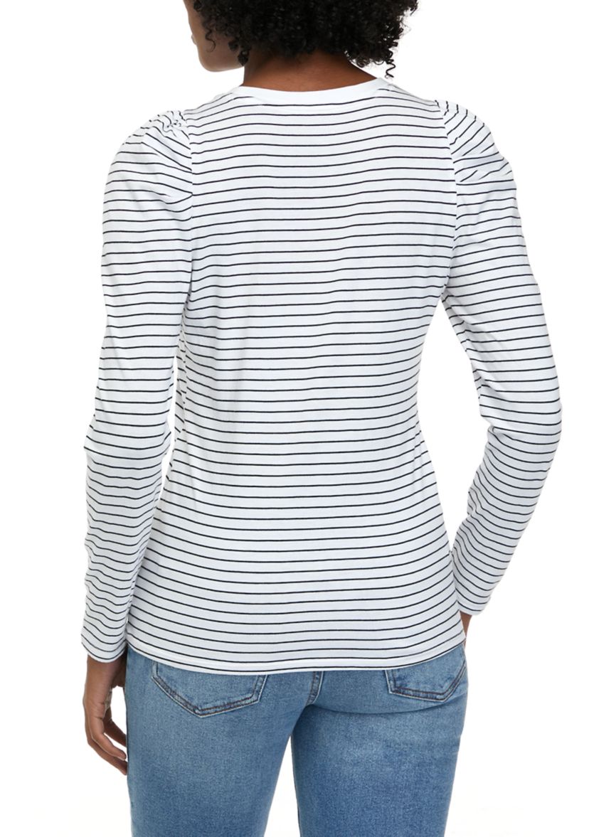 Womens Puff Sleeve Striped T-Shirt 