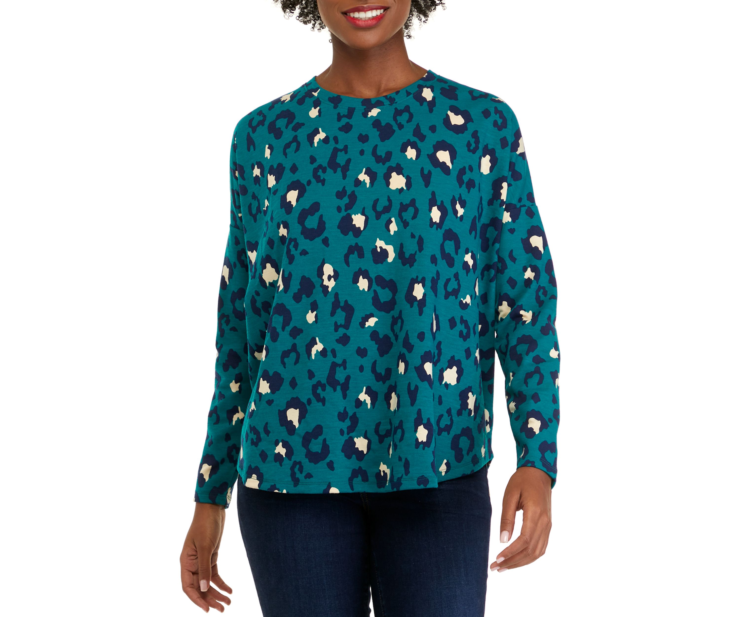 Womens Long Sleeve Baby Terry Printed T-Shirt