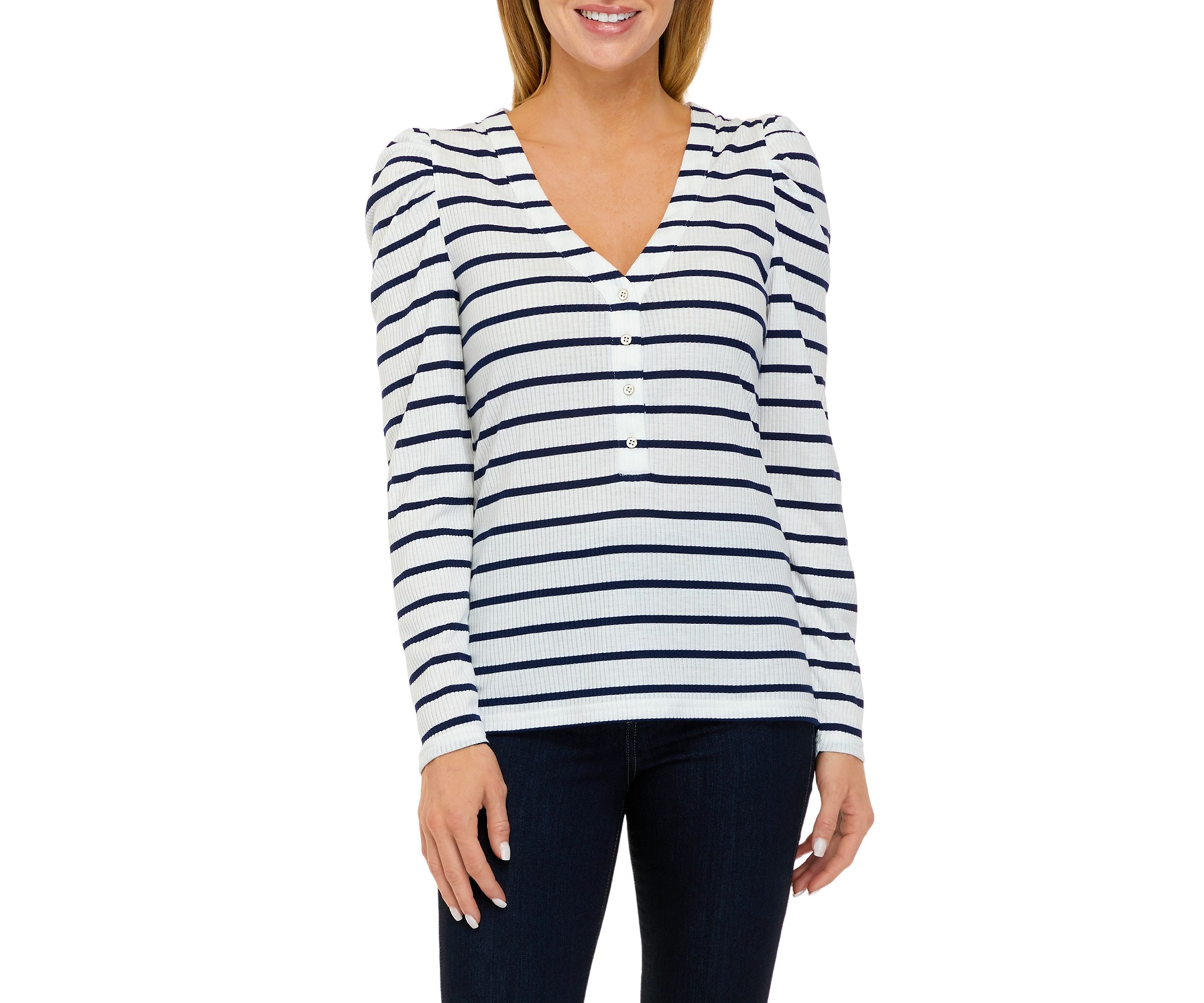 Womens Long Sleeve Ribbed Henley Top