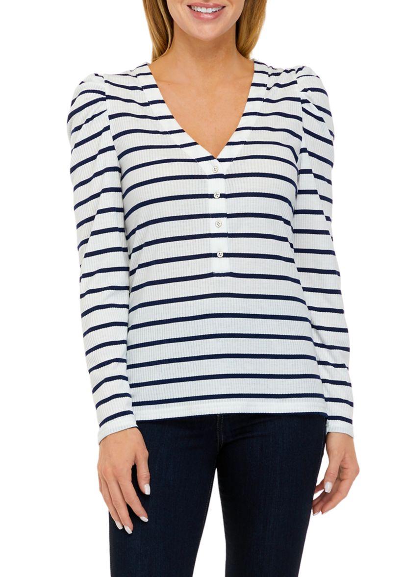 Womens Long Sleeve Ribbed Henley Top