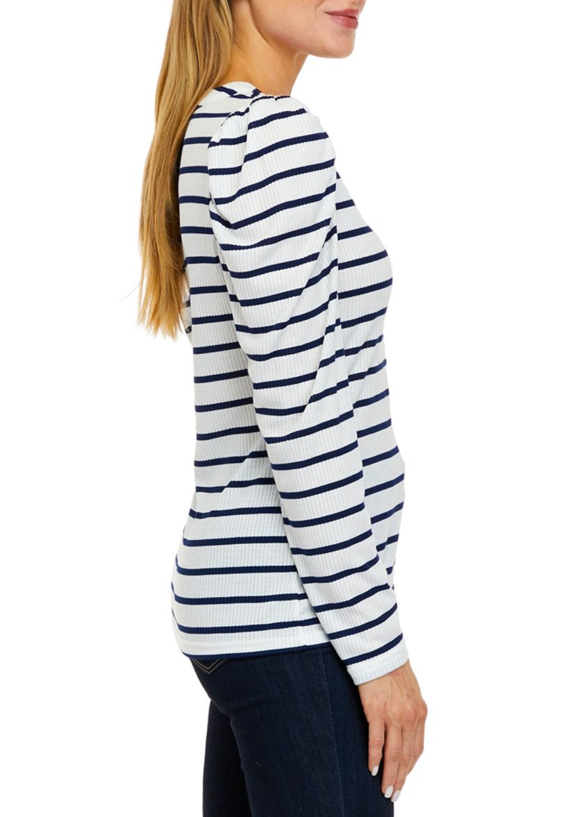 Womens Long Sleeve Ribbed Henley Top