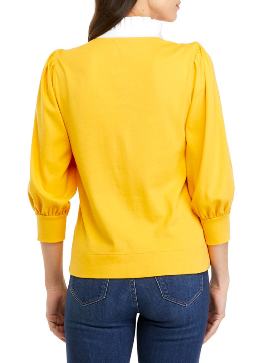 Womens 3/4 Sleeve Ruffle Swing Polo Shirt