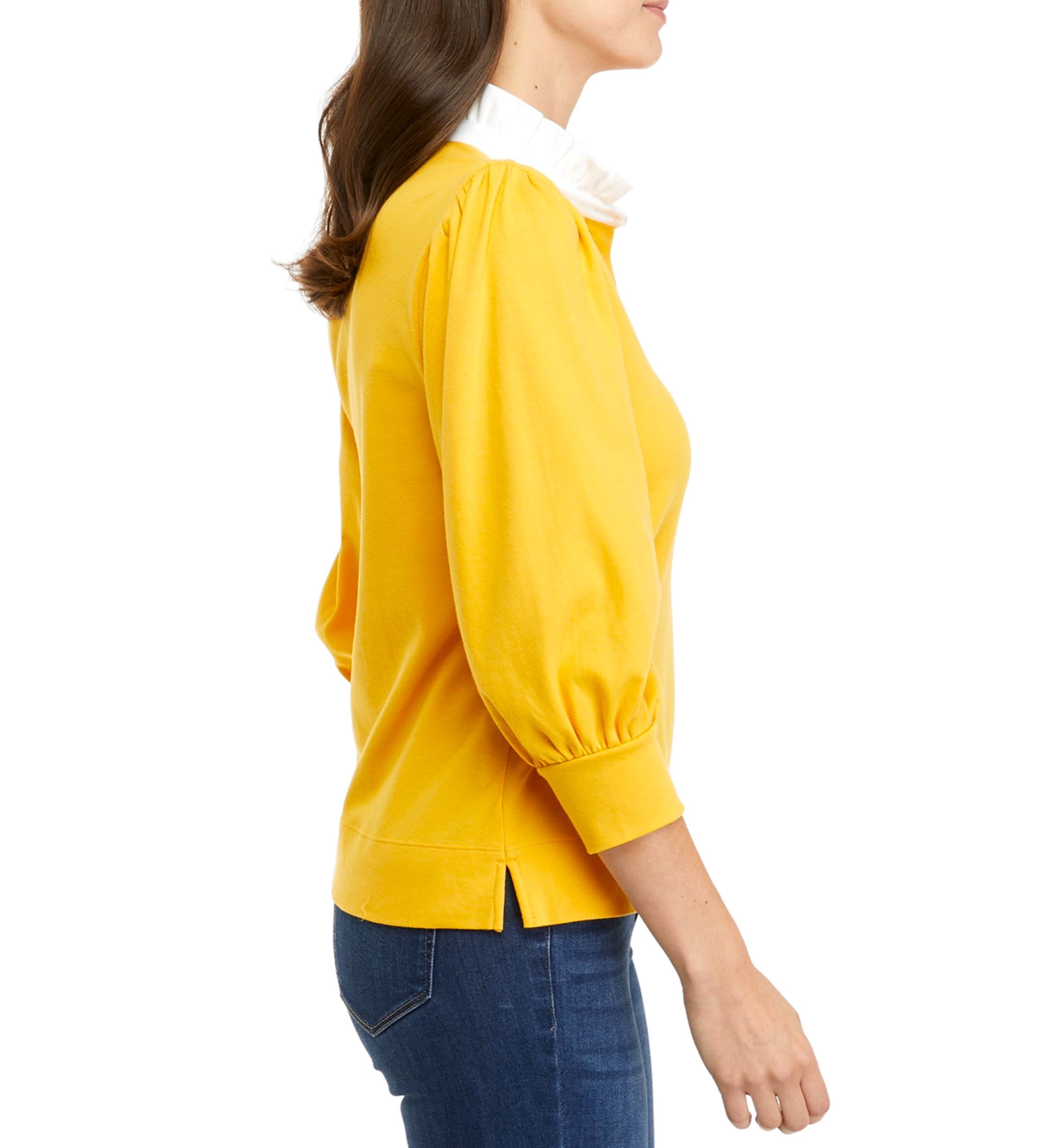 Womens 3/4 Sleeve Ruffle Swing Polo Shirt