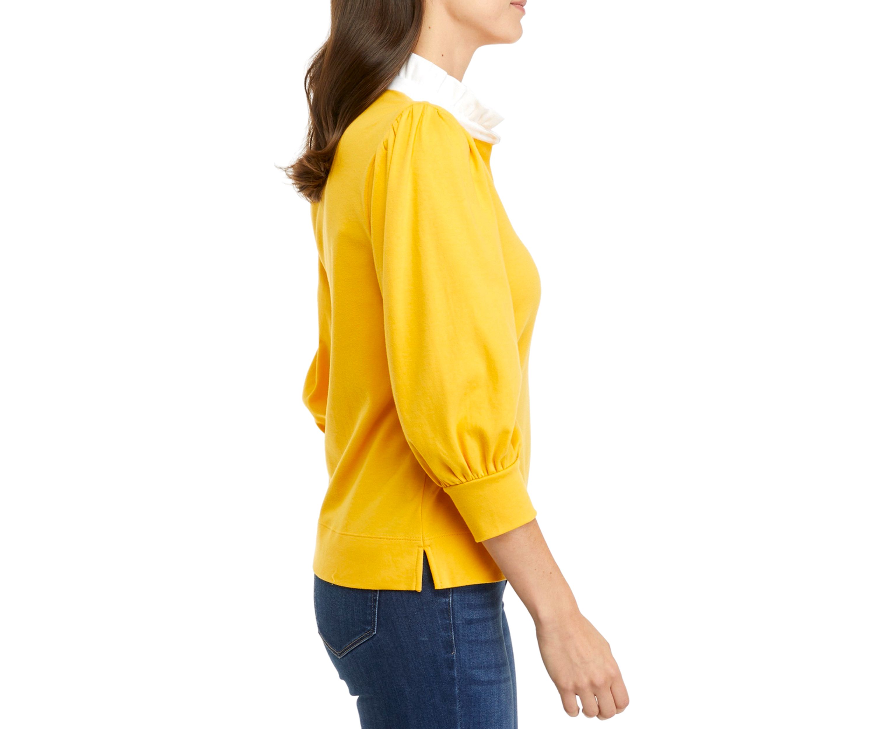 Womens 3/4 Sleeve Ruffle Swing Polo Shirt