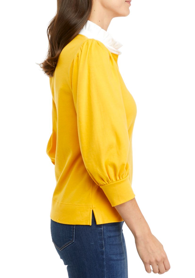Womens 3/4 Sleeve Ruffle Swing Polo Shirt